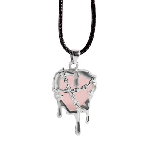 Fcnjsao Punk Vintage Unregelmäßige Kristall Herz Halskette für Damen Herren Lederseil Schlüsselbeinkette Halloween Schmuck Zubehör, Seil aus Metalllegierung von Fcnjsao
