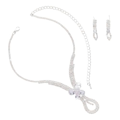 Fcnjsao Stilvolle Kristall-Strass-Braut-Halskette und Ohrringe, tragbares Accessoire für Hochzeiten und formelle Anlässe von Fcnjsao