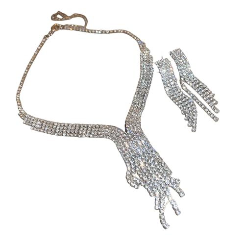 Fcnjsao Strass-Halskette und Ohrring-Set, modisches Hochzeitszubehör, Brautzubehör, eleganter Schmuck für Partys von Fcnjsao
