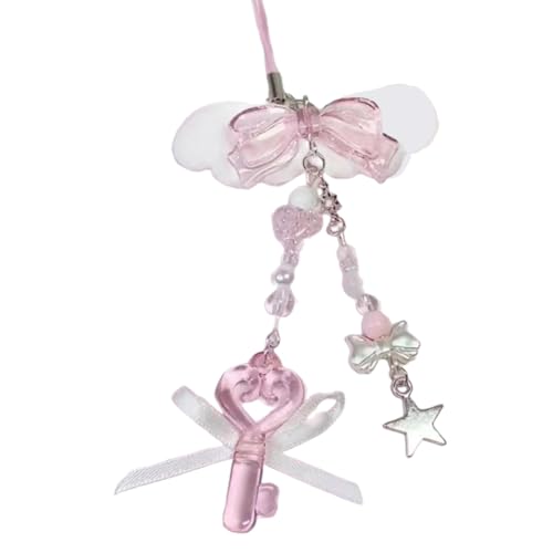 Fcnjsao Stylischer Engel Flügel Telefon Charme Süßer Bowknot Herz Perlen Telefonkette Einzigartige Schlüsselring Anhänger Schlüsselbeutelzubehör von Fcnjsao