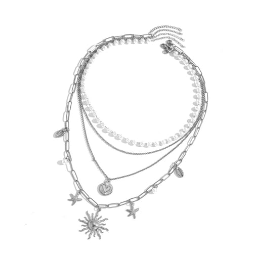 Fcnjsao Temperament-Halsketten-Set mit Seestern-Blumen- und Herz-Anhänger, Halsband, Schlüsselbeinkette für Frauen mit einzigartigen Stilen von Fcnjsao