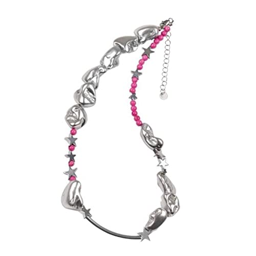 Fcnjsao Unregelmäßige Perlen-Halskette, Punk-Stern-Choker-Halskette, Schlüsselbein-Kette, Modeschmuck für Damen und Herren, Metall von Fcnjsao