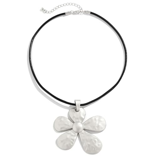 Fcnjsao Unregelmäßiger Blumenanhänger, Halskette, Ringe, Halsband, Schlüsselbeinkette, übertriebene Blumenringe, Halskette, Schmuck, Metall von Fcnjsao