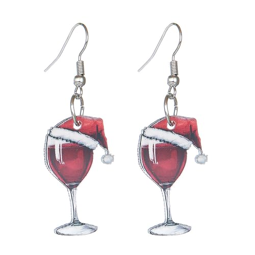 Festival-Acryl-Ohrringe mit Weinglas- oder Weihnachtskleid-Muster, Party-Ohrringe, stilvoller Ohrschmuck für Damen von Fcnjsao