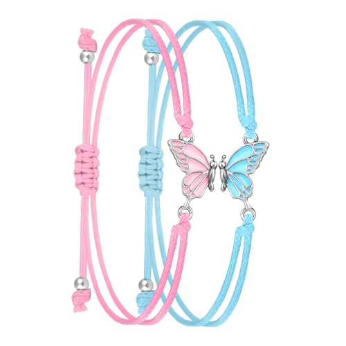 Freundschaftsarmbänder mit Schmetterlingen für Mädchen und Paare, handgefertigt, geflochtenes Seil, passende Handkette, handgefertigter Schmuck, 2 Stück Freundschaftsarmbänder mit Schmetterlingen für Mädchen und Paare, handgefertigt, geflochtenes Seil, passende Handkette, handgefertigter Schmuck, 2 Stück von Fcnjsao