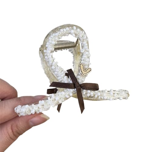 Haarklaue Clip Haarband Haare Klemmen Süßes Haar Fangen Braune Bogenband Barrettes Perlen Haarnadel Für Mädchen von Fcnjsao