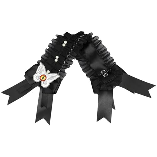 Mädchen Gekräuselte Band Kopfbedeckung Gothic Butterfly Bows Spitzenverkleidung Subkultur Stirnbänder Maid Flourcing Haarthornamente von Fcnjsao
