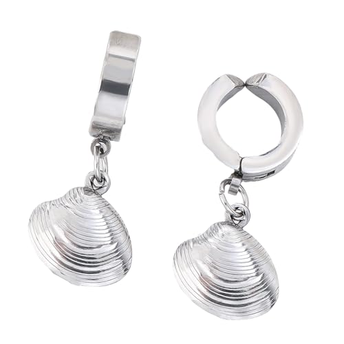 Meeresinspirierte Ohrclips aus Edelstahl, rutschfeste Ohrringe mit elastischem Verschluss, Seestern/Muschelverzierungen, Schmuck, allergiefrei, Ohrschmuck für empfindliche Haut, Einheitsgröße, Wie von Fcnjsao
