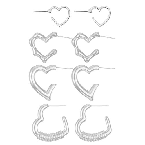 Packung 4 Paare Liebe Herzohrringe Trendy Ohr Hoop Für Frauen Elegantes Ohr Adorment Gold/Silber Mode Ohr Ornamente von Fcnjsao