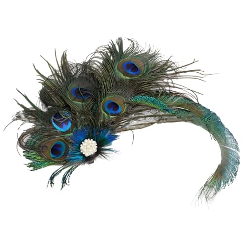 Pfauenfeder Haarspange Für Frauen Mit Künstlichem Perlen Fascinator Haarnadel Kopfbedeckung Für Cocktailpartys Harrettes Der 1920er Jahre von Fcnjsao