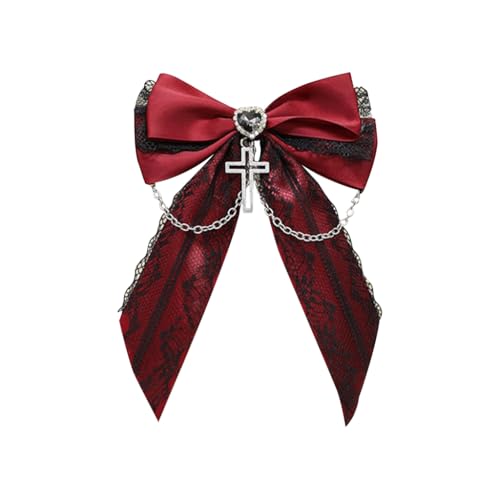 Punk Haarspange Mit Gekreuzter Kette Spitze Schleife Haarspangen Pferdeschwanzhalter Für Damen Halloween Haar Styling Zubehör von Fcnjsao