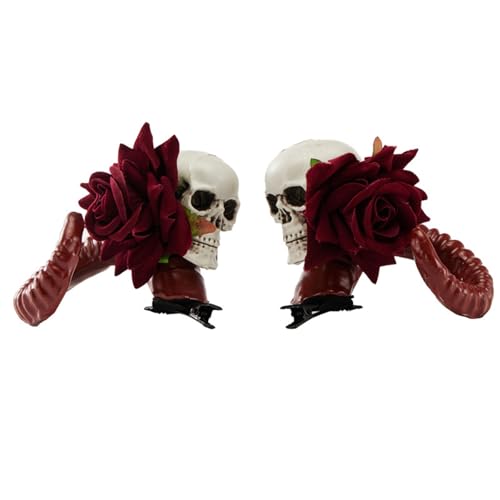 Punk Ziegenhorn Haar Barrettes Mit Rose Skull Cosplay Party Halloween Kostüm Nebenclip Erwachsene Maskeraden Party Haare Clip von Fcnjsao