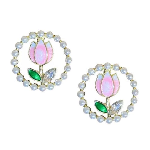 Stilvolle Blumen-Ohrringe, tragbares Accessoire für Frauen, Kristalle, Stein und Kunstperlen, Ohrstecker mit Strass-Akzenten von Fcnjsao