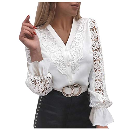 Fcostume Damen Bluse Hoher Kragen mit Spitzen Schick Tunika Mit Laternenärmel Langarmshirt Elegant Hemd Dame Oberteile Blusen Tops von Fcostume Damen Sweatshirts