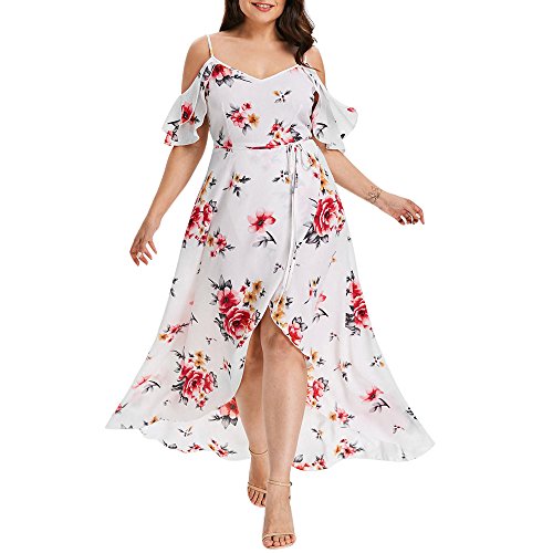 Fcostume Damen Kleid Große Gößen Sommerkleider Kurzarm V-Ausschnitt Lange Kleider Sommer Elegantes Strandkleid Floral Maxikleid von Fcostume Damen Sweatshirts