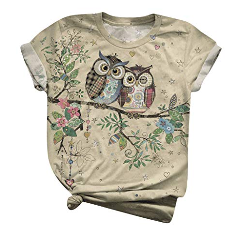 Fcostume Damen Sommer 3D Tier Eule Gedruckt T-Shirt Casual Streifen Patchwork Kurzarm Oberteil Tops Bluse Shirt von Fcostume Damen Sweatshirts