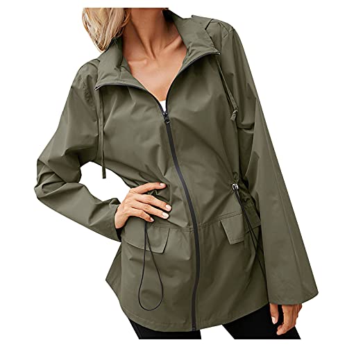 Fcostumer Damen Regenjacke, Leichte Kurze Atmungsaktive Regenmantel Damen Windjacke Windbreaker Jacke mit Kapuze Winddicht Wasserdichte Outdoorjacke zum Fahrradfahren & Wandern von Fcostumer