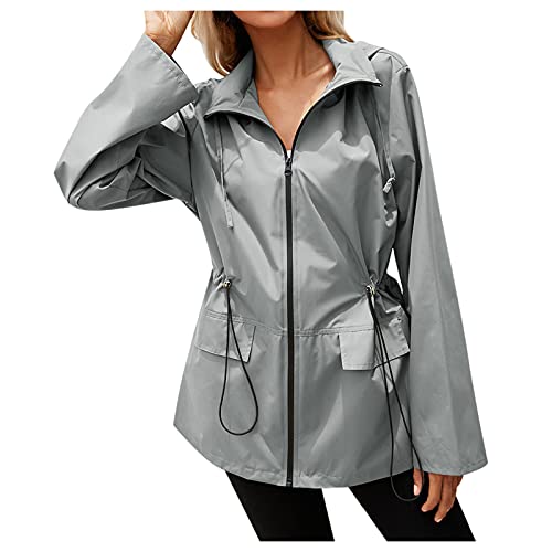 Fcostumer Damen Regenjacke, Leichte Kurze Atmungsaktive Regenmantel Damen Windjacke Windbreaker Jacke mit Kapuze Winddicht Wasserdichte Outdoorjacke zum Fahrradfahren & Wandern von Fcostumer