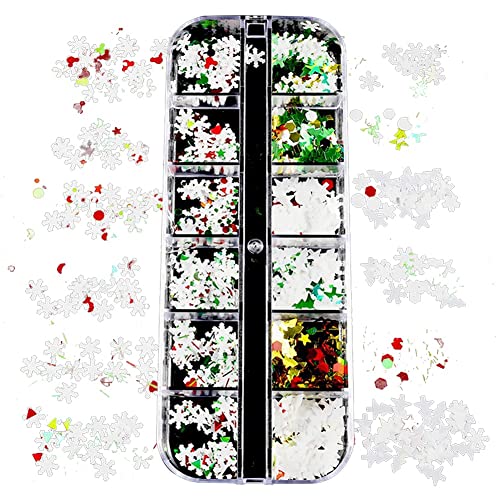 Fcuajdkq 12 x Schneeflocken, Glitzer, Pailletten, holografische Kunst-Aufkleber, Weihnachten, Glitzer, Nagelschmuck von Fcuajdkq