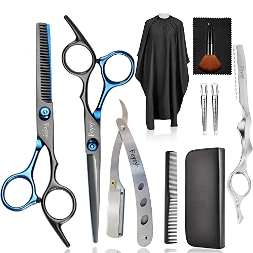 Friseurschere Haarschneideschere Effilierschere Set, Fcysy 11 Stk Professionell Friseur Schneide Kit, Schere Haare Schneiden Frisör Schere Haarschere Kinder Hund Effilierschere Friseur Profi- Blau von Fcysy