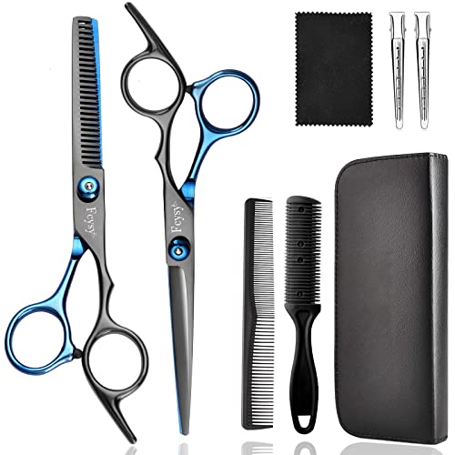 Friseurschere Haarschneideschere Effilierschere Set, Fcysy Friseur Scheren Professionell Haarschere set, Schere Haare Schneiden Frisör Schere Haarschere Kinder Hund Effilierschere Friseur Profi- Blau von Fcysy