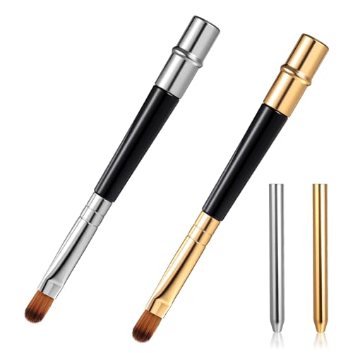 2 Packungen Professioneller Lippenpinsel, Lippenstift-Pinsel mit Kappe, Lippen-Make-up-Pinsel für Lippenstift, Lippen, Glanz-Lippenstifte, Pinselapplikator für Frauen und Mädchen (Gold + Silber) von FdcLixuvol