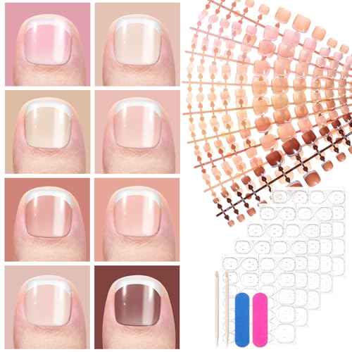 216 Stück Falsche Fußnägel Kit, 12 Verschiedene Größen Künstliche Fußnägel zum Aufkleben, Vollständige Abdeckung Falsche Zehennägel Set Fake nails für Damen Frauen Nagelkunst DIY (Hautfarben-French) von FdcLixuvol