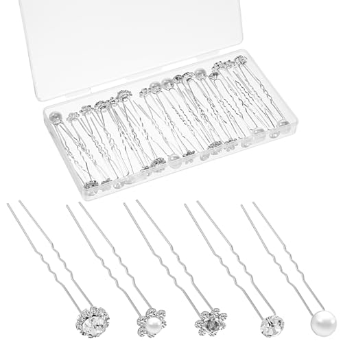 40 Stück Hochzeit Perle Haarnadeln für Braut, Haarnadeln mit Perlen U-Förmige Haarschmuck Braut Silber Strass Perlen Haarschmuck für Hochzeit Prom Party Mädchen Brautjungfer von FdcLixuvol