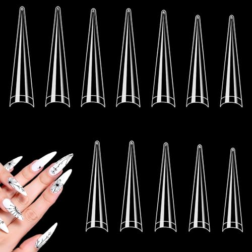 600 Stück Falsche Nägel Tipps Extra Lange Transparente Künstliche Nägel Konische Nageltips Acryl Full Cover Kunstnägel Stilett Nagel Tips für Damen Mädchen Nail Art DIY Ballerina Nagelspitzen von FdcLixuvol
