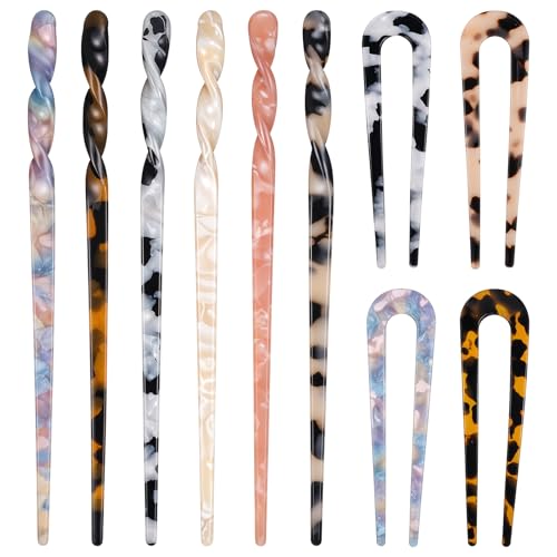 Acetat Haarstab and U Förmige Haarnadel, 6 Stück Haarstäbchen 4 Stück French Hair Pin Retro Haarnadeln Acryl Französische Haarnadel Vintage Haarnadeln für Frauen Mädchen von FdcLixuvol