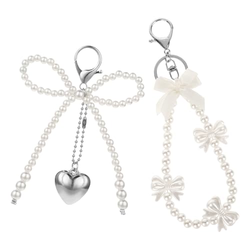 FdcLixuvol 2 Stück Perlen Schleifen Schlüsselanhänger Taschenanhänger Y2K Perlen Schleife Schlüsselringe Damen süßer Schlüsselringe Dekorativ für Geldbörse Taschen Schlüssel von FdcLixuvol