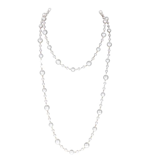 FdcLixuvol Frauen lange Perlenkette Weiß Imitation Perlen Lange Kette 140cm Elegante Mehrlagige Perlen Halskette Accessoires für Party Bräute Hochzeit Geburtstag Abschlussball Jahrestag von FdcLixuvol