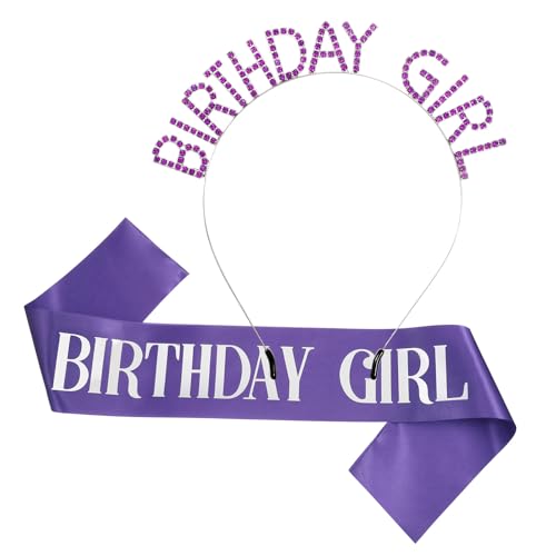 Geburtstag Kronen Schärpe Diadem Violett Geburtstag Mädchen Stirnband Krone Schärpe Bling Strass Haarband Prinzessin Birthday für Damen Mädchen Party Dekoration Abschlussball von FdcLixuvol