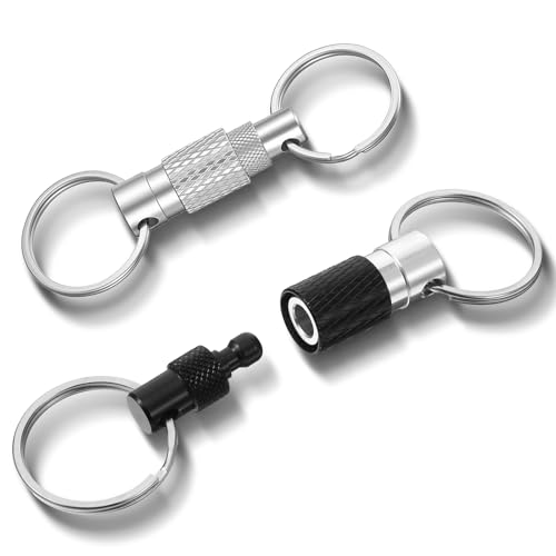 2er Pack Schnellverschluss Schlüsselkarabiner Schlüsselbund Key Organizer Drehbar Abnehmbar Schlüsselanhänger Metall Mit 4 Geteilten Schlüsselringen Für Männer Frauen Auto Geldbörse Taschenzubehör von FdcZeyxior