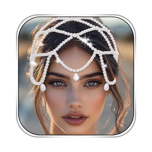 Fdesigner 1920er Jahre Perle Flapper Cap Kopfschmuck Gatsby Kopfkette Hochzeit Kostüm Haarschmuck (Elfenbein, Einheitsgröße) von Fdesigner