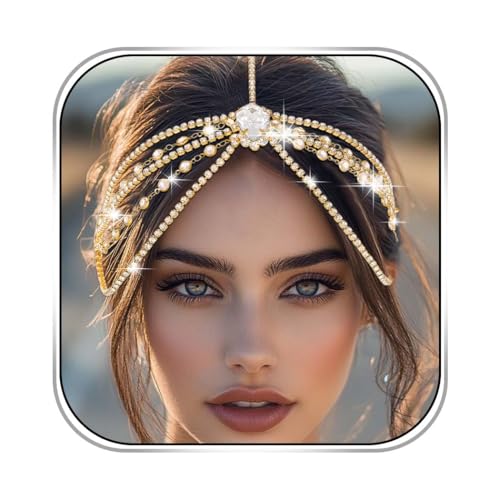 Fdesigner Strass-Kopfkette, Schmuck, goldfarben, Kristall, Kopfschmuck, Hochzeits-Haarschmuck für Damen von Fdesigner