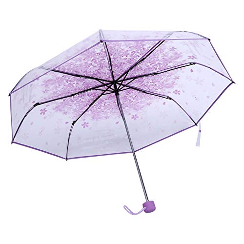 Fdit 1pc Gedruckter Kirschblüten-Muster-transparenter Faltender Regenschirm, Romantischer Moderner Prinzessin-Regenschirm, Starker Aluminium-Griff-Regenschirm(Violett) von Fdit