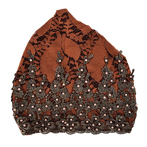 Fdit Damen Dehnbarer Spitzenperlen Head Wrap Turban Hijab Schal Weich Bequemer Atmungsaktiv für den Herbst Winter (Karamellfarbe) von Fdit