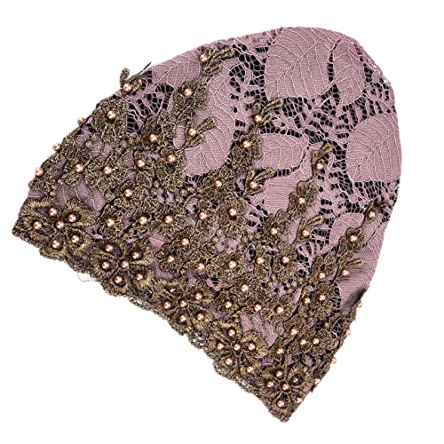 Fdit Damen Dehnbarer Spitzenperlen Head Wrap Turban Hijab Schal Weich Bequemer Atmungsaktiv für den Herbst Winter (helles Lila) von Fdit