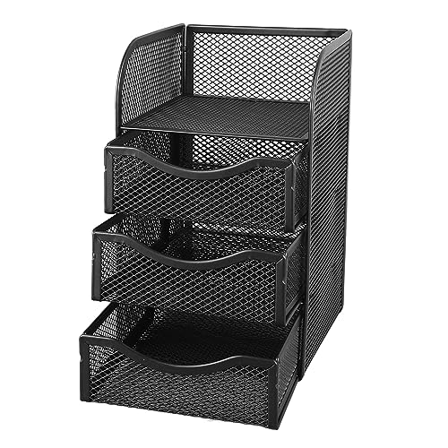 Schreibtisch-Organizer, Schreibtisch-Organizer aus Metall, Schreibtisch-Aufbewahrungsschubladen, Rutschfester Netz-Schreibtisch-Organizer mit 3 Schubladen für die Aufbewahrung von Fdit
