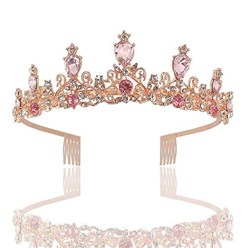 Gold Prinzessin Krone Hochzeit Tiara Krone Kristall Strass Braut Prinzessin Tiara Kristallkrone Damen Braut Haarschmuck Strass mit Kamm für Hochzeit Prom Geburtstagsfeier von FeLeA