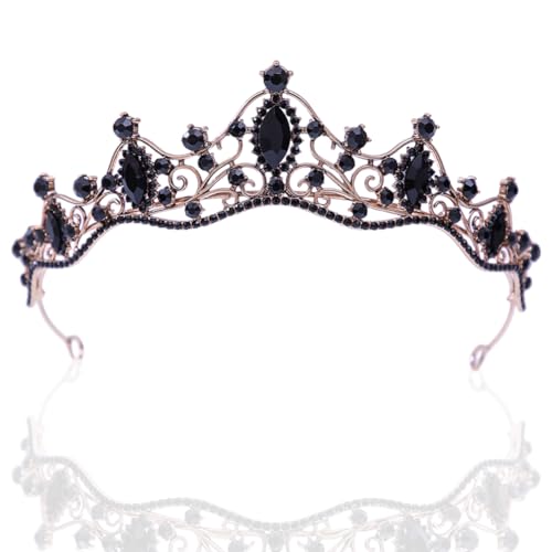 FeLeA Kristall Krone Hochzeit Braut Diademe Haarschmuck Schwarz Strass Prinzessin Krone Diademe Stirnband Schöne Mode Hochzeit Braut Stirnband Prinzessin Kristall Tiara Headwear für Frauen Mädchen von FeLeA