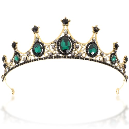 Krone Damen,Grün Hochzeit Barock Krone, Mädchen Tiara Kristallkrone Strass Krone, Hochzeit Tiara, Queen Tiara Krone, Vintage Krone Tiara Headwear für Hochzeit Braut Damen Geburtstag Halloween Party von FeLeA