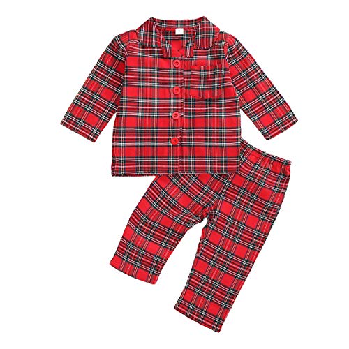 Baby Baby Mädchen Junge Pyjama Set Baumwolle Kariert Flanell Lounge Wear Langarm Oberteil & Hose Schlafanzug für Jungen Weiche Nachtwäsche Pjs Gr. 4-5 Jahre, rot von FeMereina