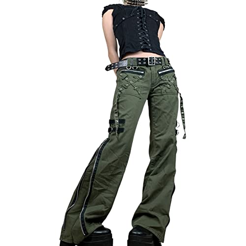 Damen-Cargohose mit hoher Taille, weites Bein, Denim-Jeans, gerade, leger, lockere Baggyhose, Vintage Y2K E-Girl Streetwear, Y4, M von FeMereina
