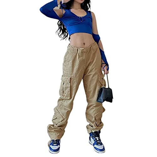 Damen High Waist Cargo Jeans Flap Pocket Wide Leg Denim Pants Relaxed Fit Baggy Jeans Loose Long Pants Y2K Fashion, C, L von FeMereina