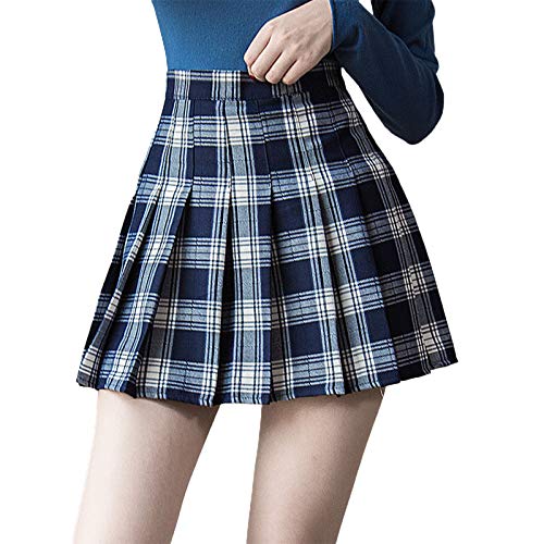 Damen Hohe Taille Elastische Tennis Schule Mini Röcke Schulmädchen Uniformen Japanisch Flowy Ausgestellt A-Linie Skater Rock Gr. 36, Schwarz von FeMereina