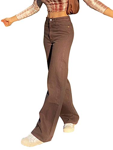 Damen Jeans Bootcut Damen Bootcut Denim Hose Hohe Taille Ausgestellte Jeans Glocke Bottom Weite Bein Hose Größe S-L Gr. M, Brown2 von FeMereina