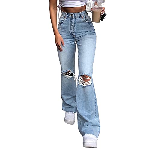 Damen Retro Stil Bell Bottom Jeans Hohe Taille Slim Fit Lange Bootcut Flare Denim Hose, Z1, XL von FeMereina