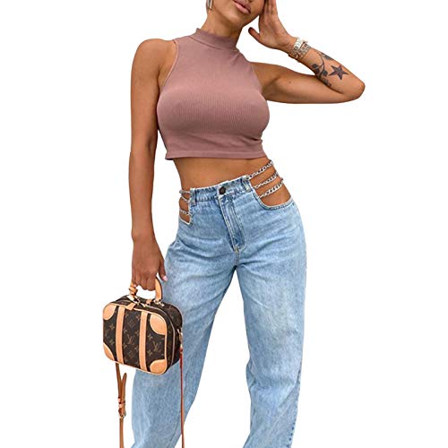 Damen Y2K Kette Lace Up Denim Pants High Waist Weites Bein Flare Pants Bandage Cutout Hollow Out Jeans Hose Gr. S, hellblau von FeMereina